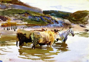 A Horse and Two Oxen at a Ford by John Singer Sargent Oil Painting Reproduction