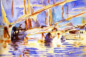 Boats in Harbor by Oil Painting Reproduction