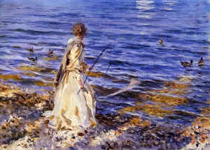 Girl Fishing by Oil Painting Reproduction
