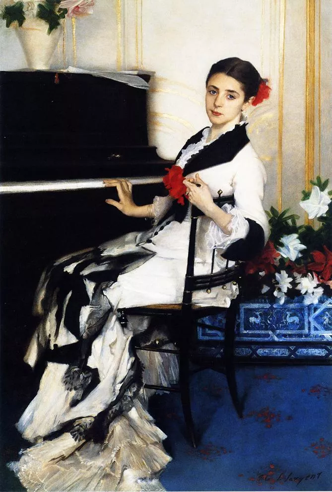 Madame Ramon Subercaseaux by John Singer Sargent, showing pale skin against dark clothing