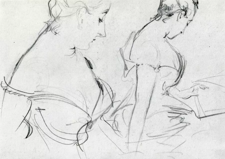 Two Studies for Madame X by John Singer Sargent, showing different poses