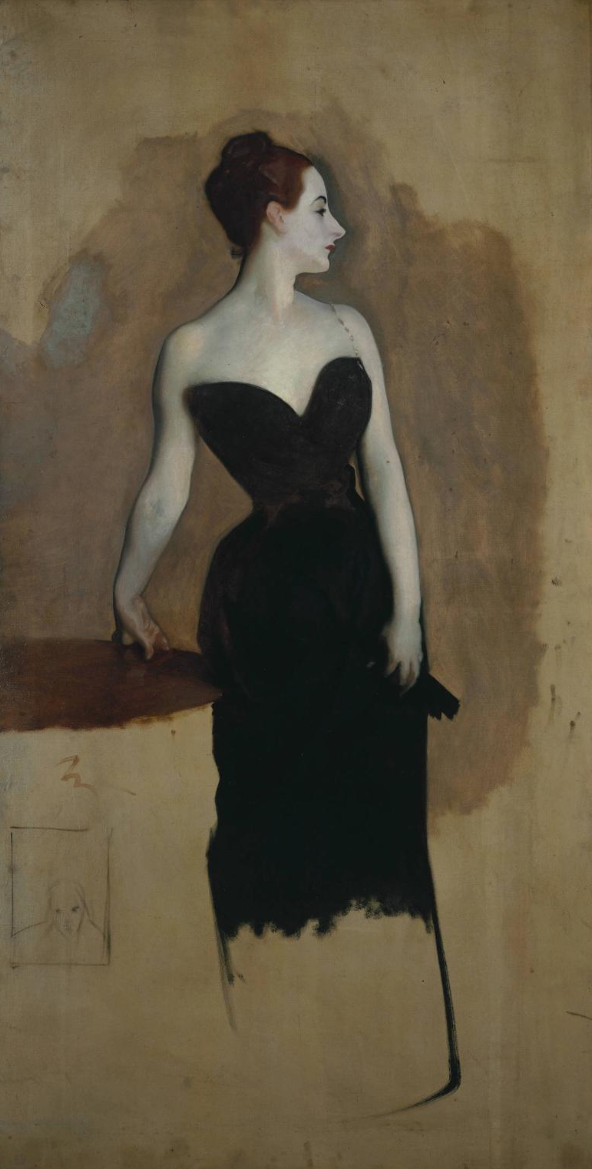 Madame X by John Singer Sargent, full view, 1884, with a standing figure in a black gown